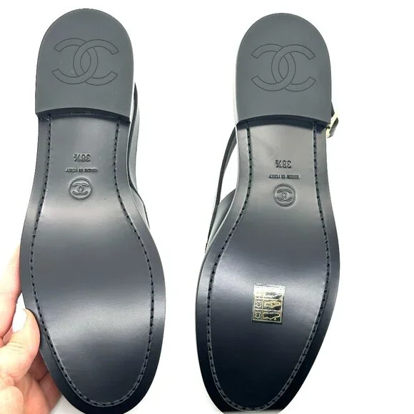 CHANEL 25P 2025 Crystal CC Logo Leather Slingback Flat Loafers Shoes Sandals - Picture 15 of 16